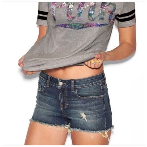 New Victoria’s Secret PINK High Waisted Rise Cutoff Denim Jean Shorts Sz 2 - Picture 1 of 8
